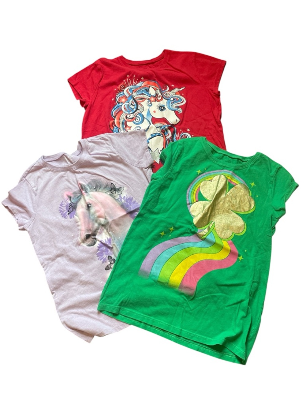 Children’s Place Girls' Short Sleeve Graphic Tee Unicorn, Rainbow, Horse Size XL